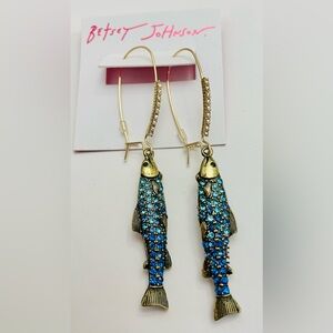 NEW BETSEY JOHNSON Crystal Sardine Fish Dangle Earrings